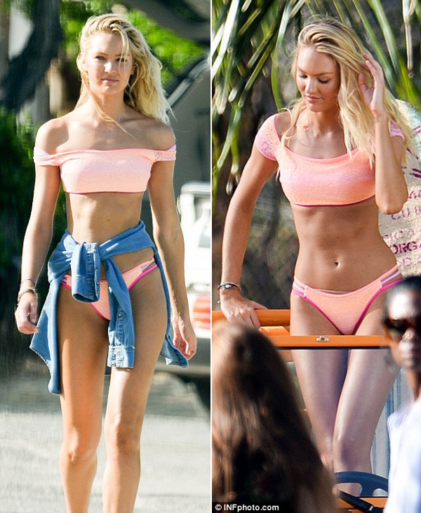 Mới đây, loạt người mẫu của hãng nội y Victoria’s Secret thực hiện bộ ảnh mới tại bãi biển St. Barts, Caribe. Trong số những người đẹp có Candice Swanepoel, Lily Aldridge, Taylor Hill, Elsa Hosk khoe thân hình hoàn mỹ trong những thiết kế nội y, đồ bơi. Chân dài người Nam Phi Candice thu hút ống kính nhờ vòng 3 bốc lửa và vòng eo săn chắc. 