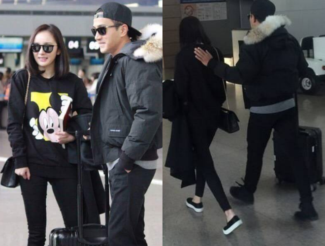 Dương Mịch và Lưu Khải Uy tình cảm tại sân bay vào ngày 19/12.