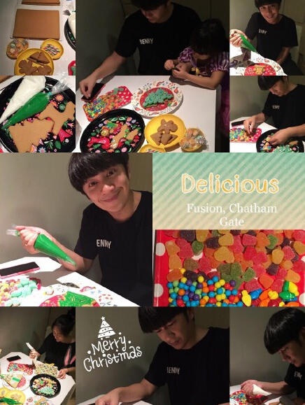 Trần Hạo Dân trổ tài làm bánh bên vợ con trong dịp Giáng sinh.