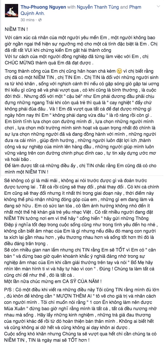 Thu Phương ngưỡng mộ Sơn Tùng ảnh 2 Thu Phuong nguong mo Son Tung anh 2