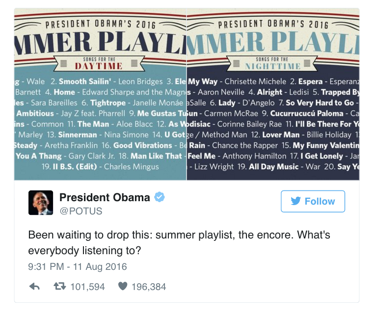 Tổng thống Obama tiết lộ các ca khúc về đêm ưa thích ảnh 1 Tong thong Obama tiet lo cac ca khuc ve dem ua thich anh 1
