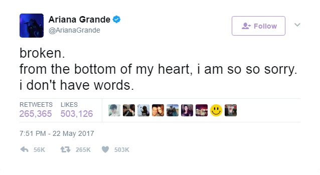 Ariana Grande lên tiếng về vụ nổ bom tại concert ảnh 2 Ariana Grande len tieng ve vu no bom tai concert anh 2