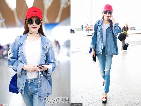 Thoi trang ‘ngau’ ca tinh cua Duong Yen o san bay anh 9