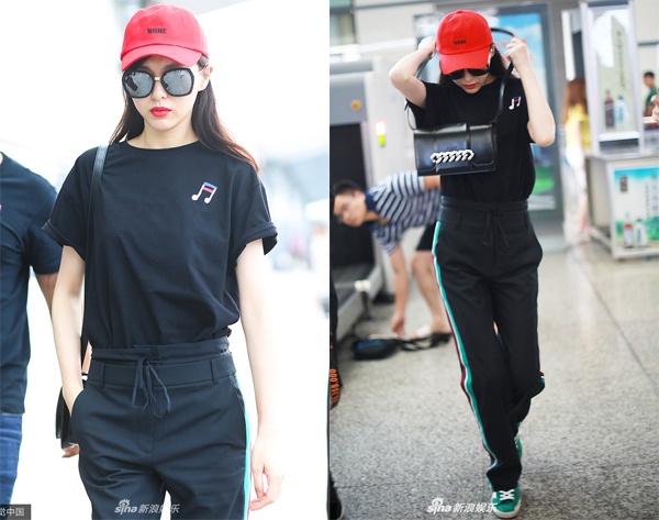 Thoi trang ‘ngau’ ca tinh cua Duong Yen o san bay anh 3