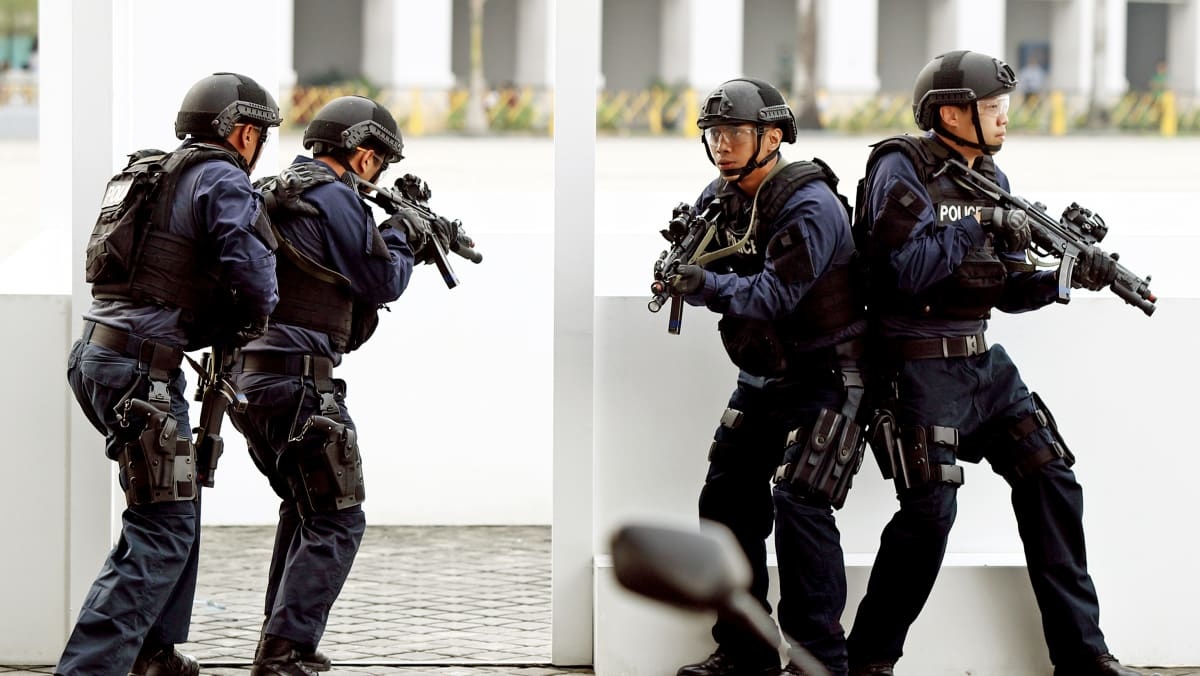 Lop huan luyen ban sung, vo thuat cho nu hoc vien canh sat o Singapore hinh anh