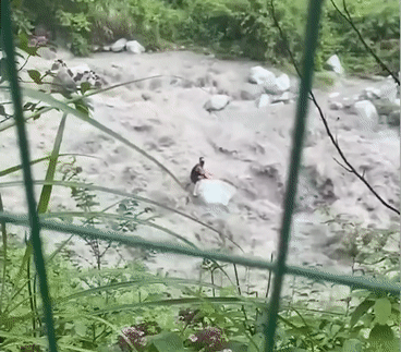 Du khach leo len tang da tranh lu quet o Trung Quoc hinh anh