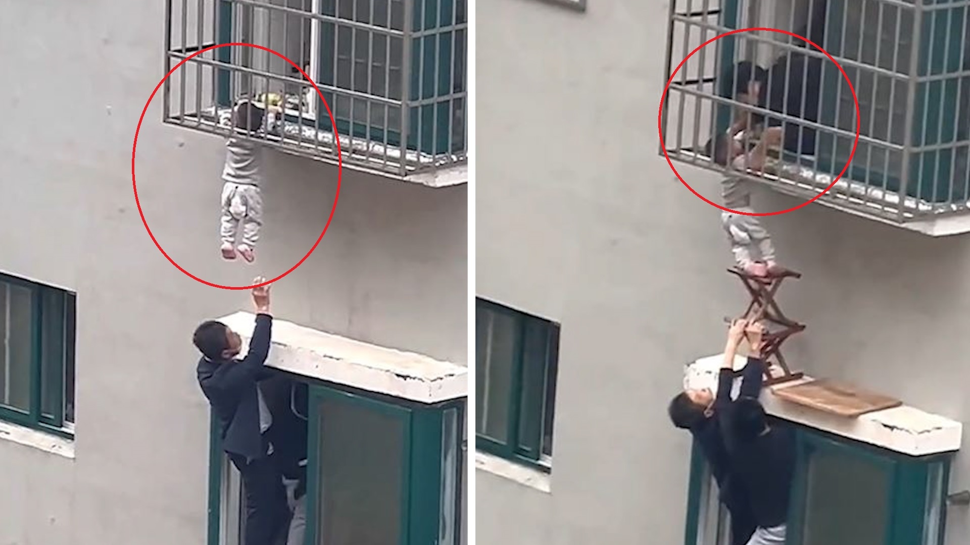 Be 2 tuoi bi treo lo lung o tang 4 cua toa nha o Trung Quoc hinh anh