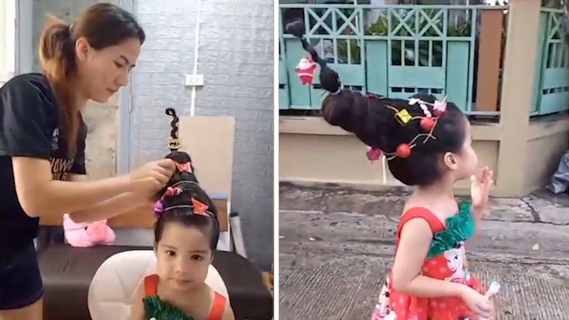 Nguoi me tao kieu toc vui nhon cho con don Giang sinh hinh anh