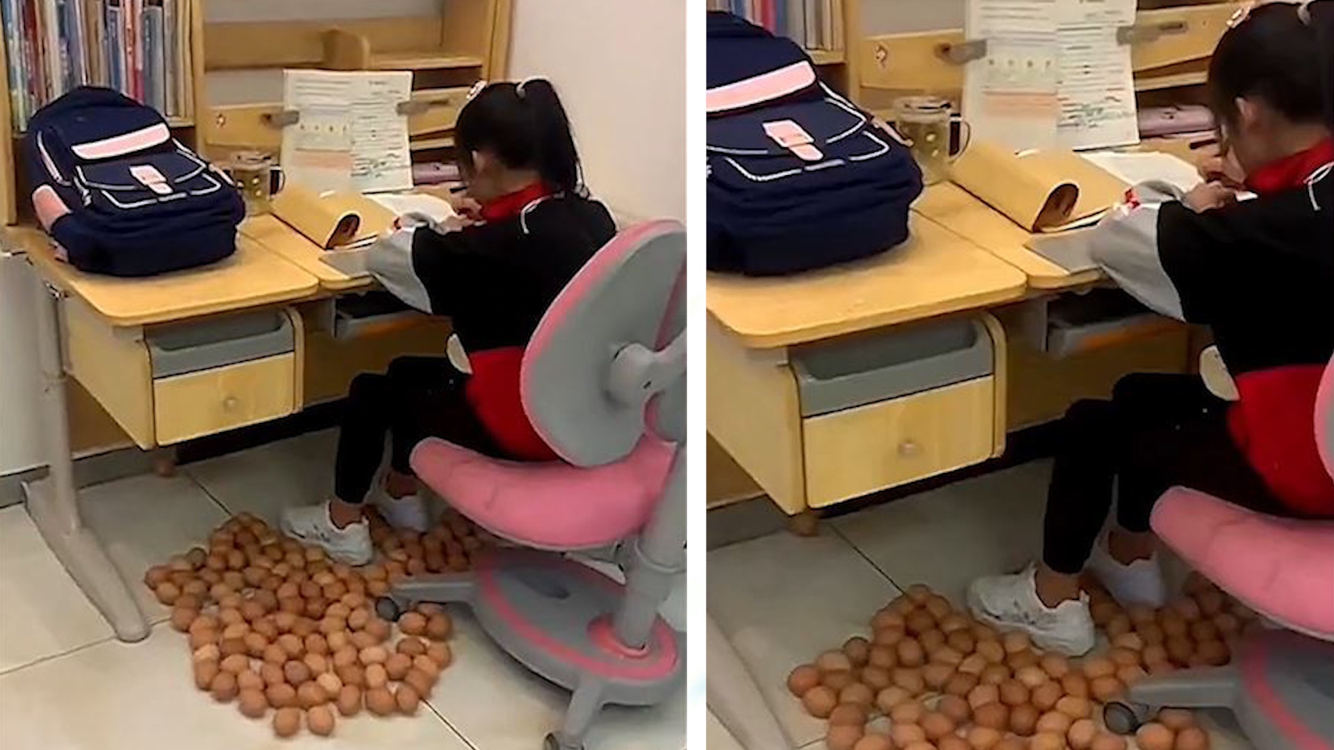 Dat hang chuc trai trung quanh chan de con gai tap trung hoc bai hinh anh