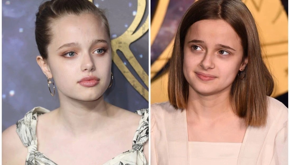 Hai con gai Angelina Jolie va Brad Pitt ngay cang giong nhau hinh anh