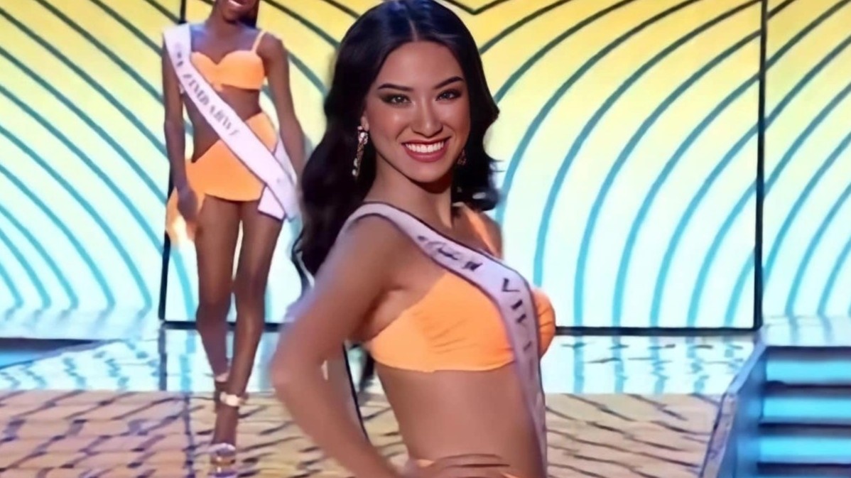 Kim Duyen dien bikini o chung ket Hoa hau Sieu quoc gia hinh anh