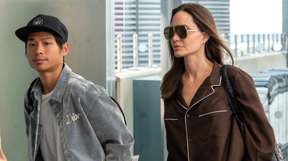 Angelina Jolie dien mot do ngu ra san bay cung Pax Thien hinh anh