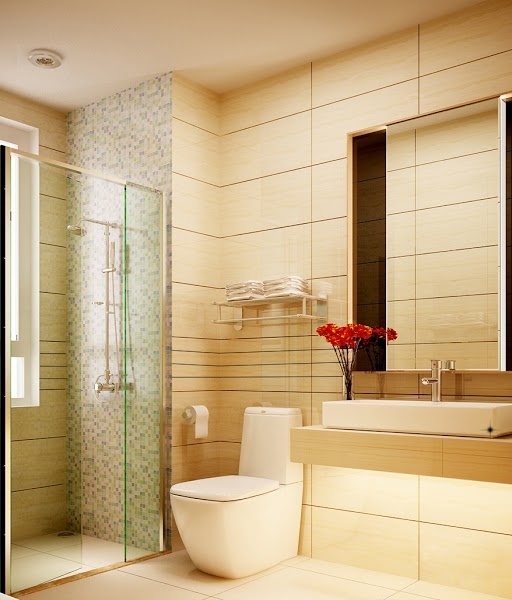 Phòng WC và phòng tắm lấy tông màu sáng làm chủ đạo.