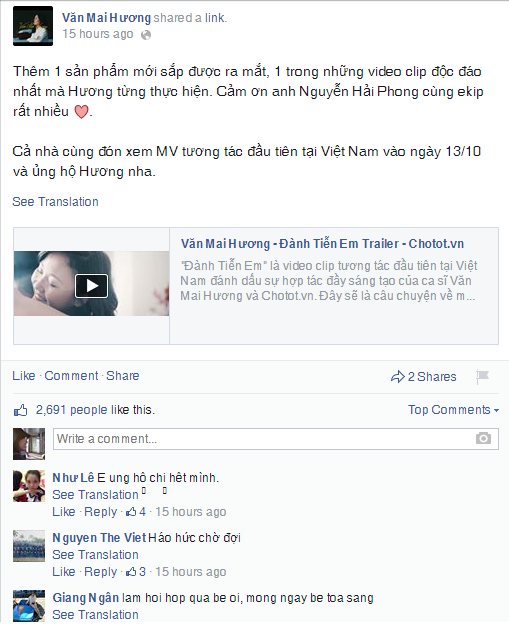 Hàng ngàn fan bày tỏ sự phấn khích trước MV mới của Văn Mai Hương.