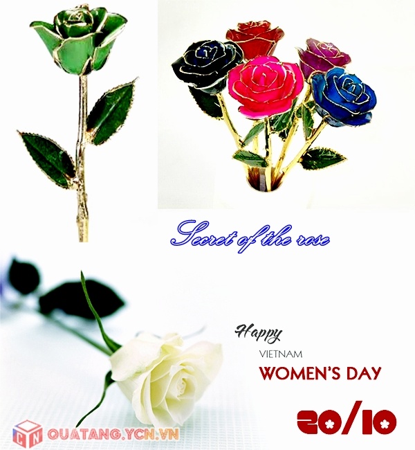 Hoa hồng sơn mài dát vàng viết chữ chuyển lời chúc yêu thương 20/10 đến phụ nữ..