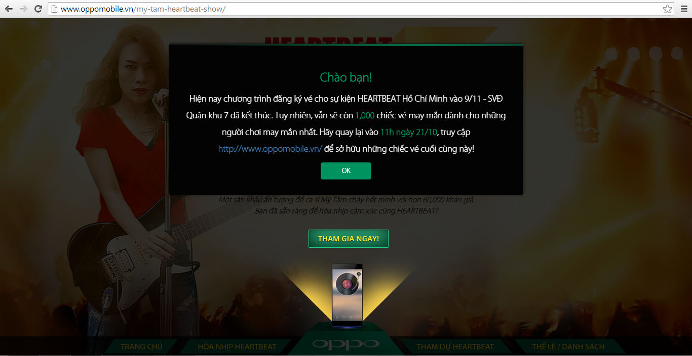 Ban tổ chức thông báo tặng thêm 1.000 vé vào cửa Mỹ Tâm Heart beat.