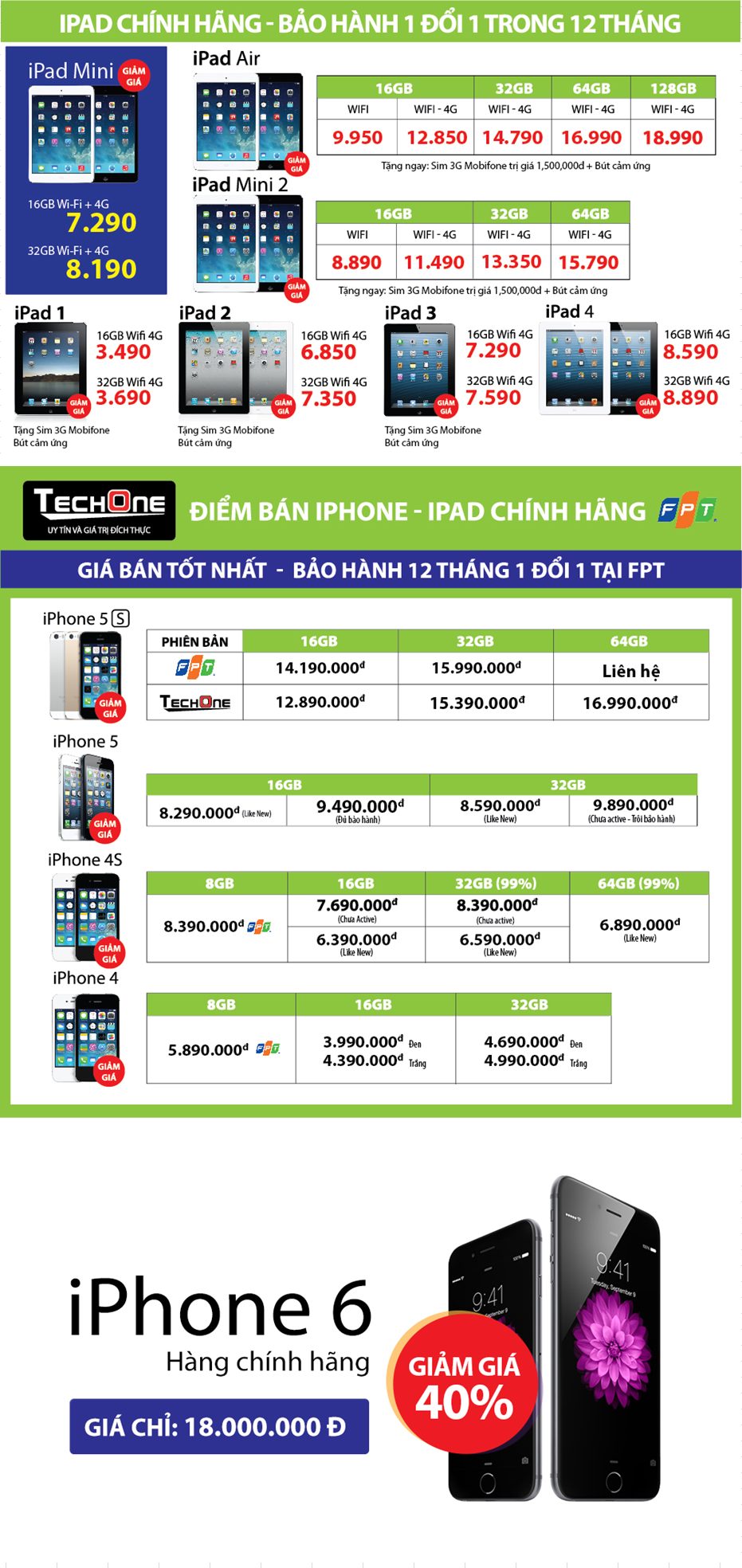 Cập nhật giá iPhone 6 và iPhone 6Plus các phiên bản tại đây.