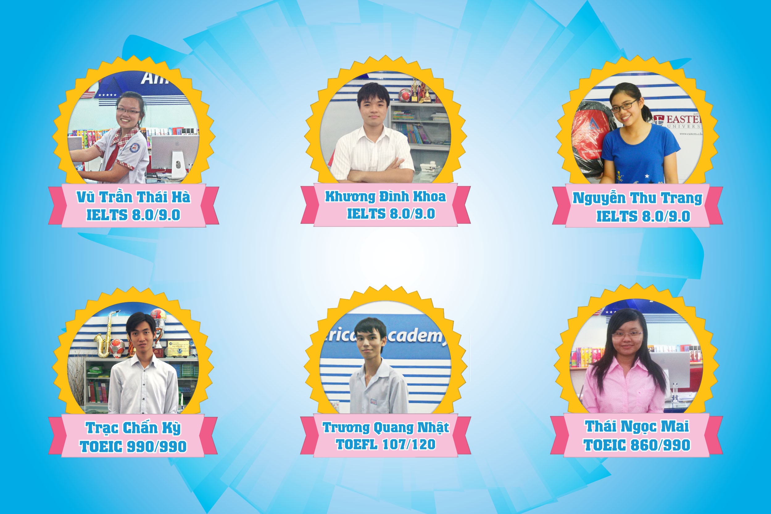 Những gương mặt vàng tại AMA đạt thành tích cao trên con đường chinh phục Anh ngữ. Xem chi tiết: tại đây.