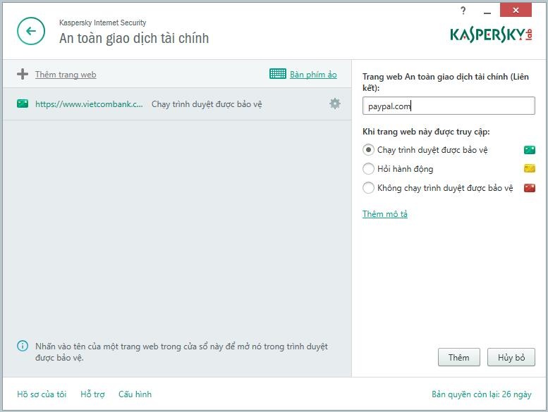 Việc sử dụng ứng dụng chụp ảnh màn hình Snapit cũng không được phép trong trường hợp màn hình của trang web giao dịch trực tuyến đang mở với sự bảo vệ của KIS 2015.