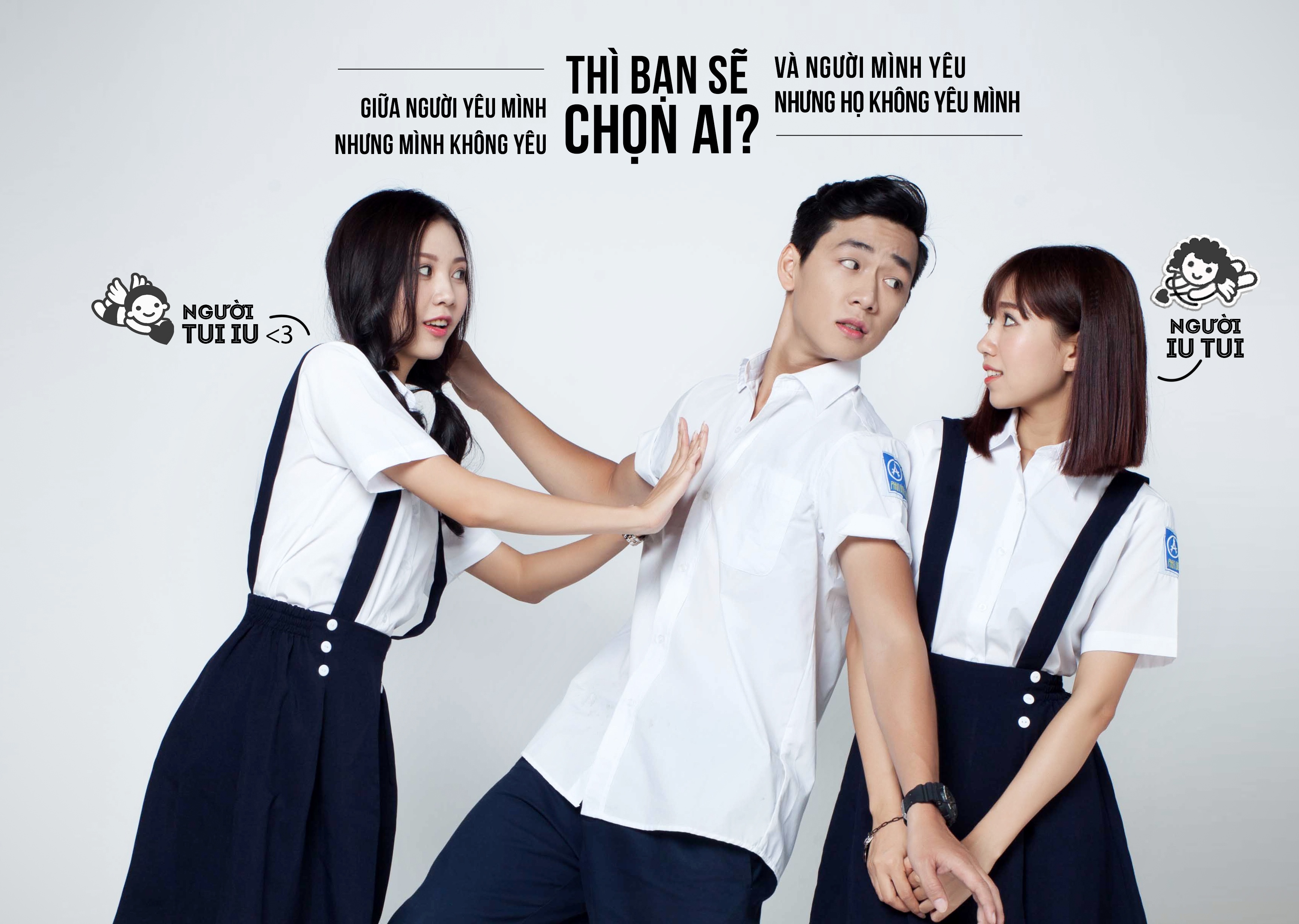 Ba Duy (vai Tường Huy) khó xử trước hai cô gái.