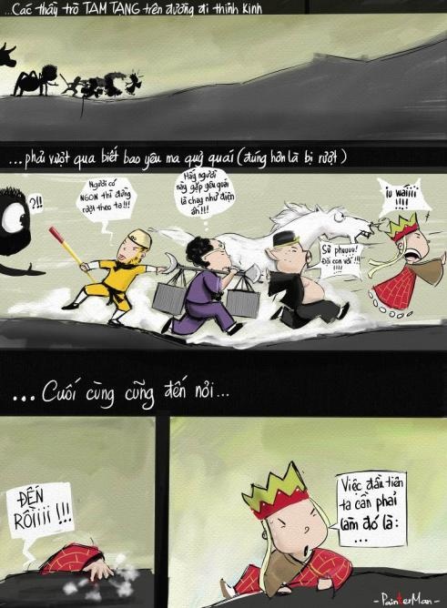 Thầy trò Tam Tạng đã phải trèo đèo vượt suối, trải qua biết bao nhiêu khó khăn, chạy trốn không biết bao nhiêu yêu tinh mới đến được Tây Thiên.