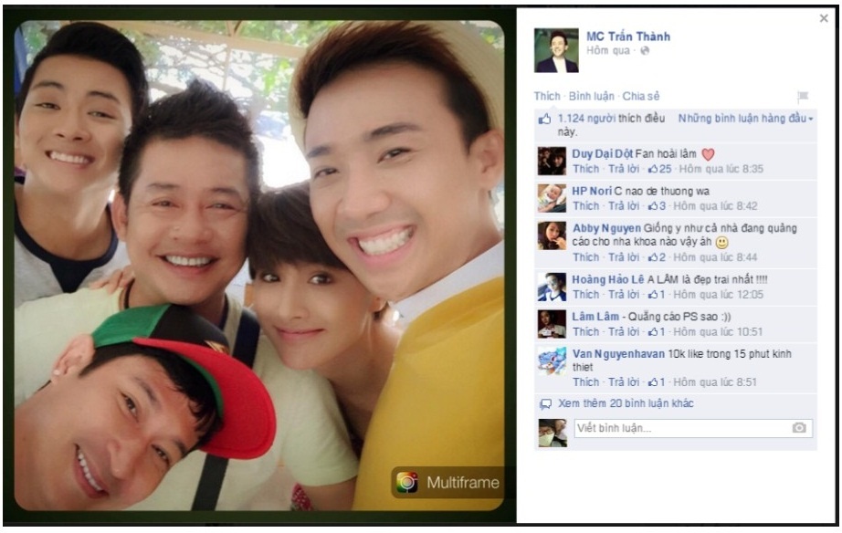 Trấn Thành khoe ảnh wefie cùng đồng nghiệp.