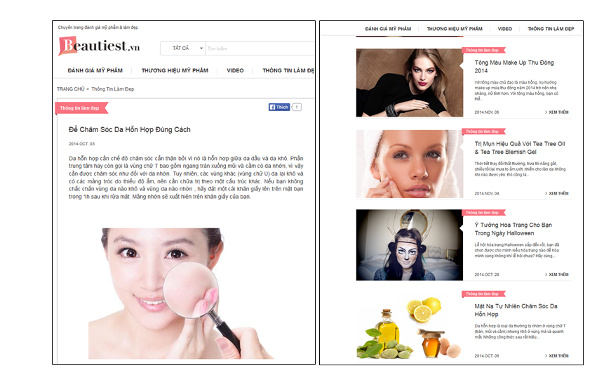 Một số trang web về chăm sóc sắc đẹp cũng sẽ có những lời khuyên hữu ích trong việc chăm sóc từng loại da.