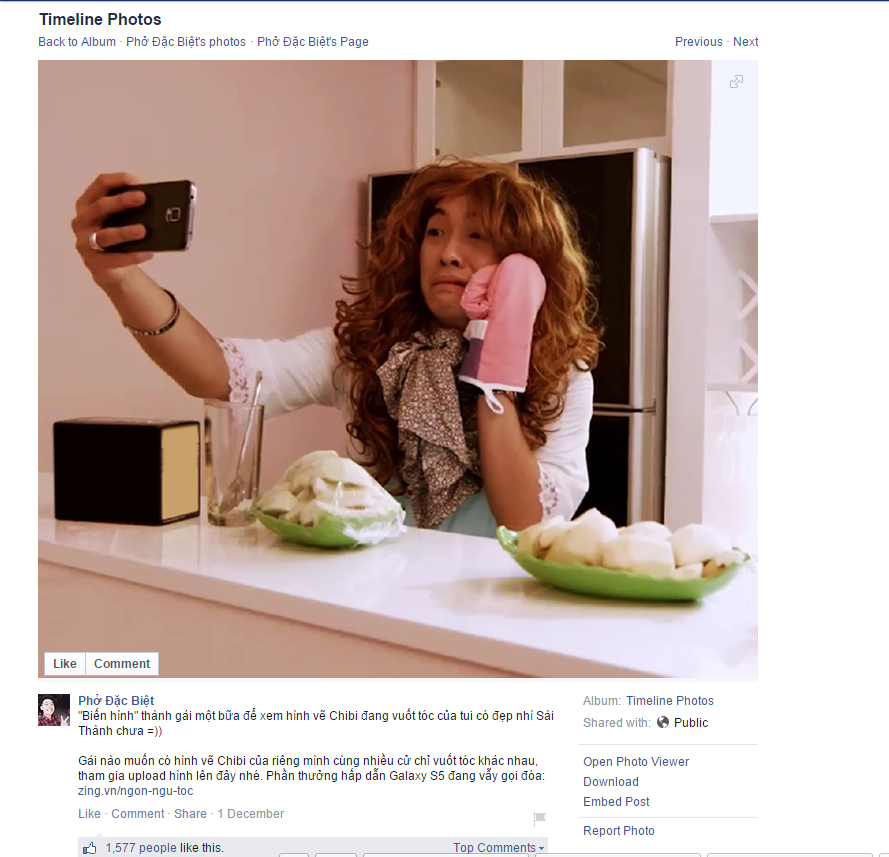 Để sở hữu hình vẽ chibi đang vuốt tóc, Phở Đặc Biệt còn không ngần ngại “biến hình” thành con gái.