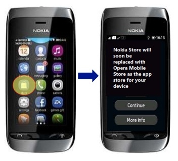 Việc chuyển đổi từ Nokia Store sang Opera Mobile Store sẽ được thực hiện tự động.