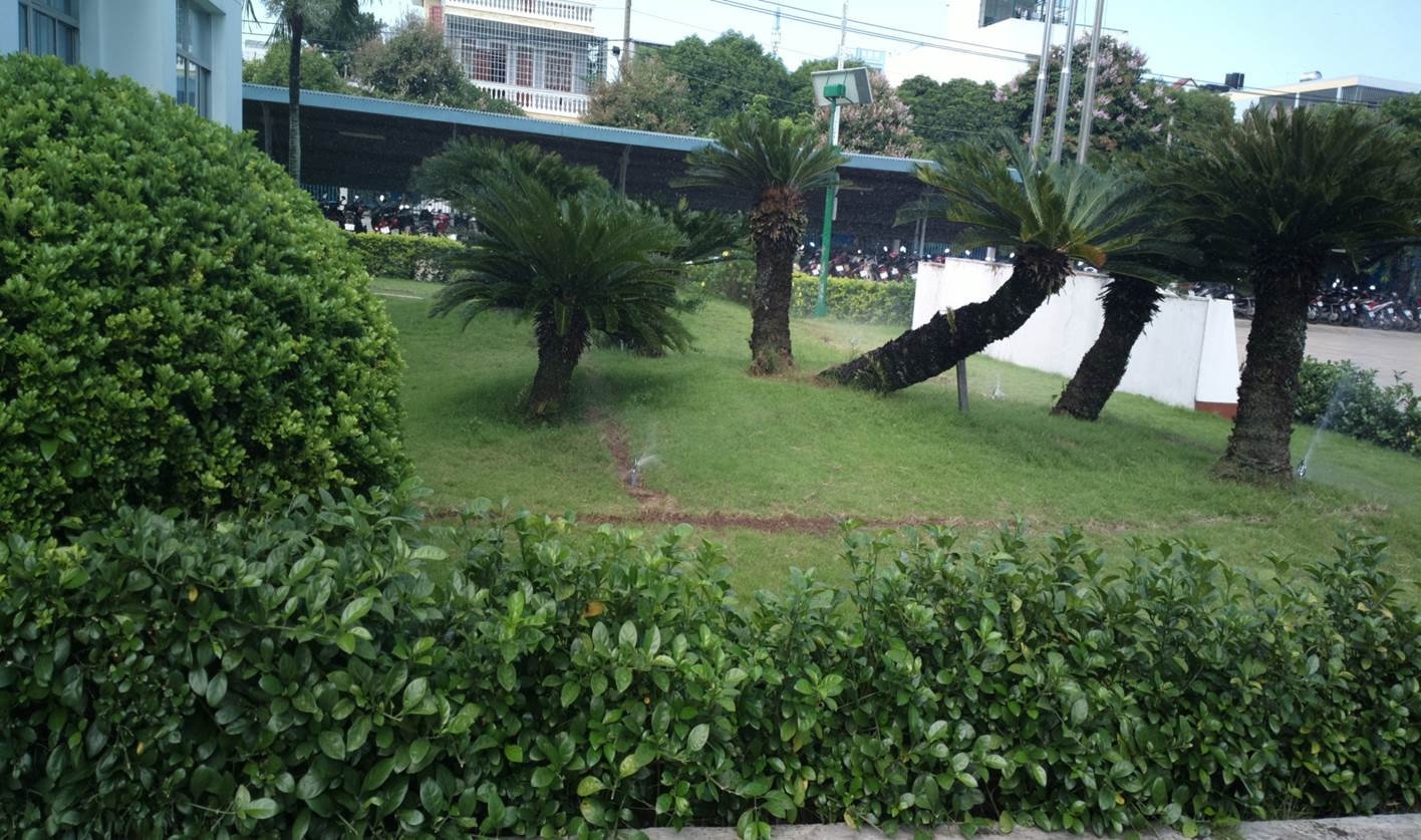 Hệ thống vòi nước tưới cây sử dụng nước thải sau khi xử lý tại Nhà máy sữa Sài Gòn (Vinamilk)