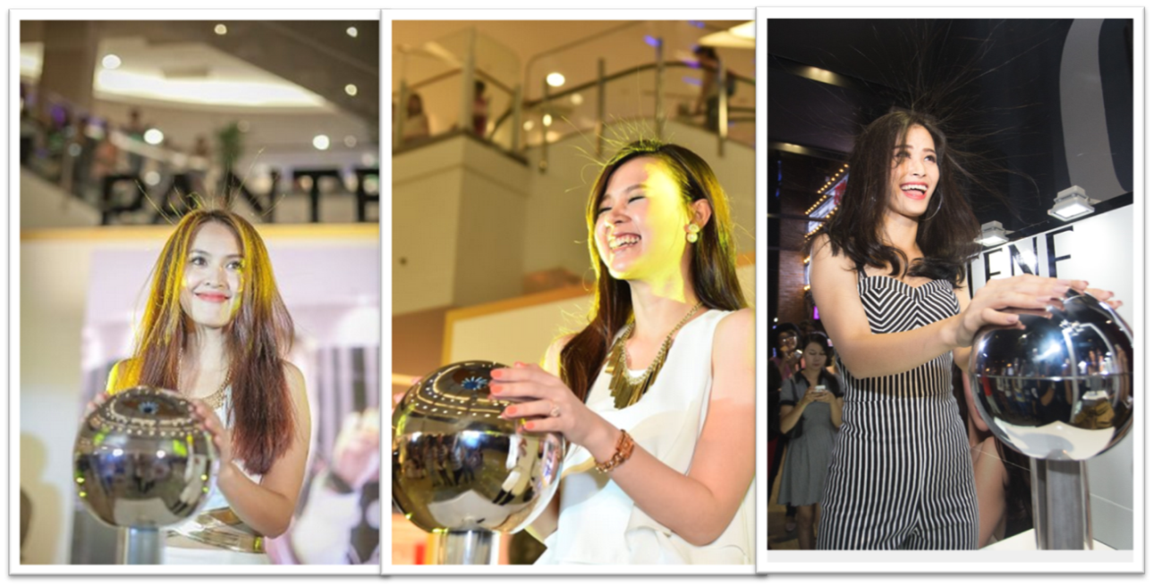 Quả cầu tinh tế giúp Tú Vi, Mi Du và Đông Nhi biết được tình trạng hư tổn của mái tóc.