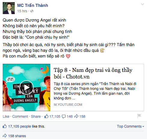 Series Trấn Thành  và Nabi đi Chợ Tốt gồm nhiều tập phim ngắn, hóm hỉnh về tình yêu của Nam (Trấn Thành thủ vai) và Dương Angel (Nhã Phương thủ vai). Trong 3 tập đầu, Nam đã cố gắng hết sức để lấy lòng cô bạn hot girl. 