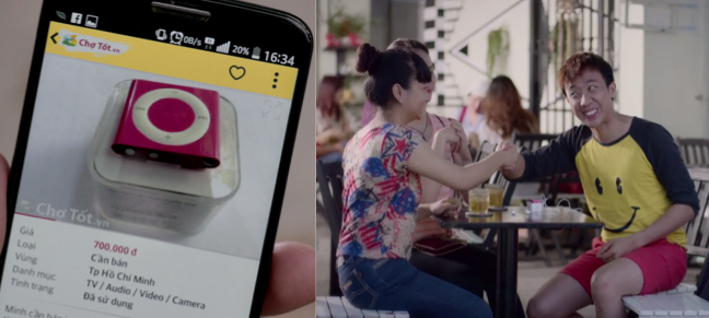  Trong tập này, Nam đã không mua chiếc nón bảo hiểm yêu thích mà lên Chợ Tốt để sắm chiếc iPod hồng xinh xắn cho Dương.  