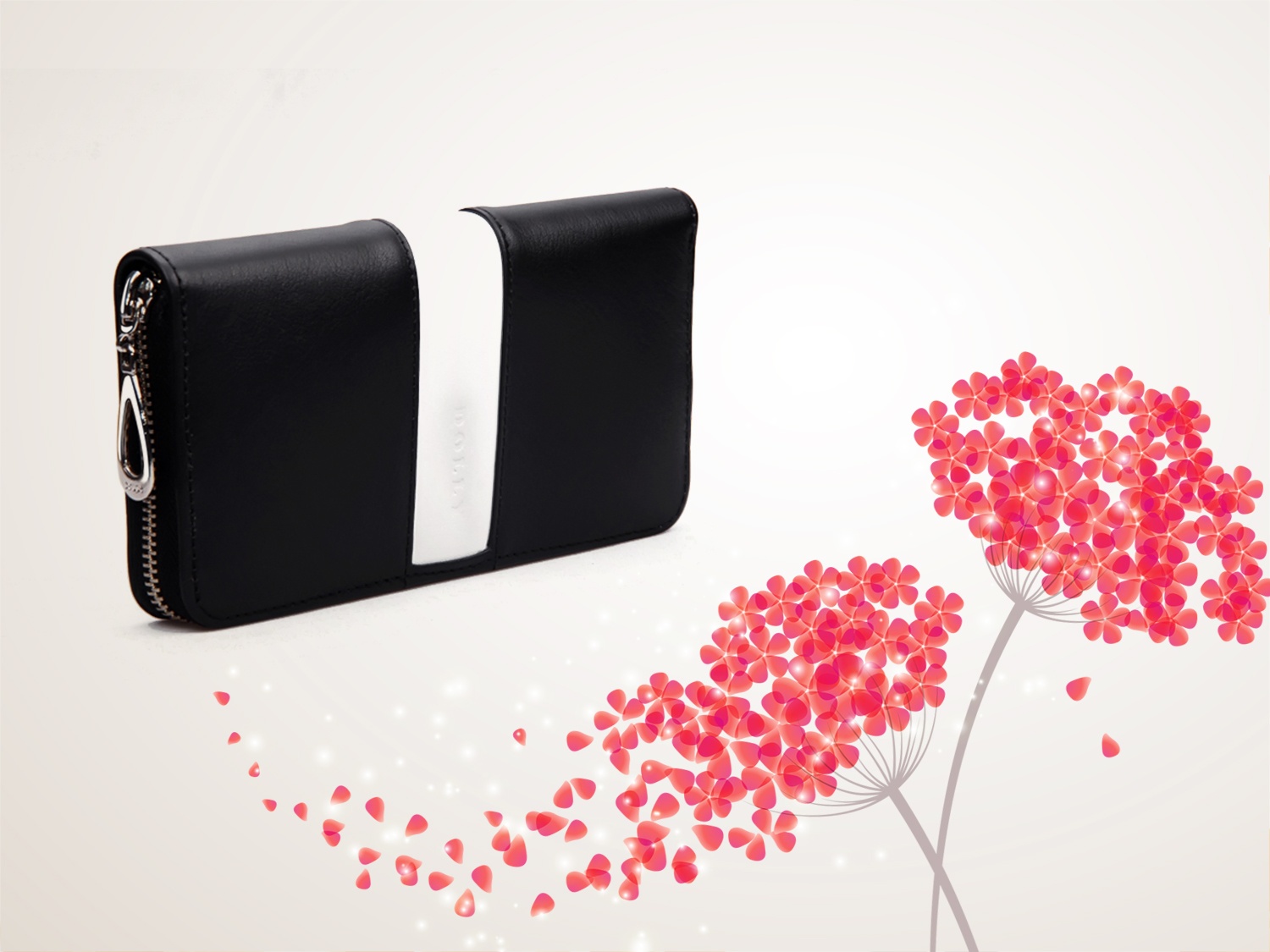 Ví cầm tay chất liệu da với nhiều ngăn chứa tiện dụng.