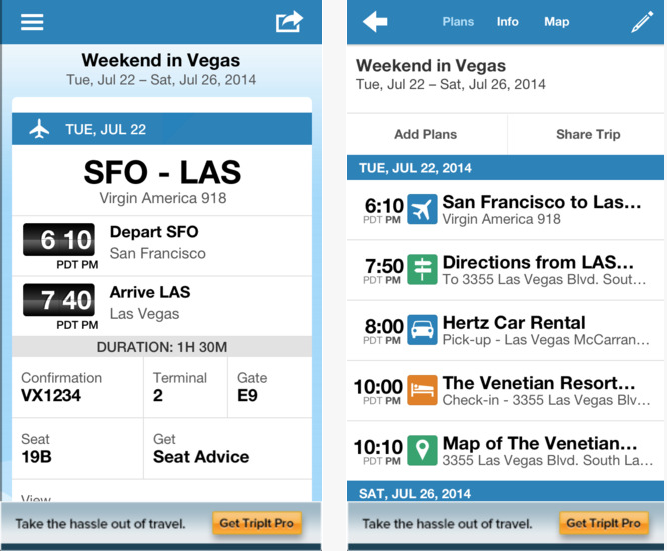  TripIt hỗ trợ theo dõi toàn bộ lịch trình cho khách du lịch.