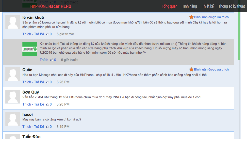 Hàng trăm bình luận, đăng ký mua hàng Racer HERO.