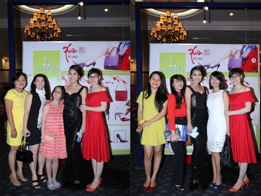 Ngọc Lan vô cùng thân thiện khi chụp ảnh cùng các người đẹp của thương hiệu Mirabella.