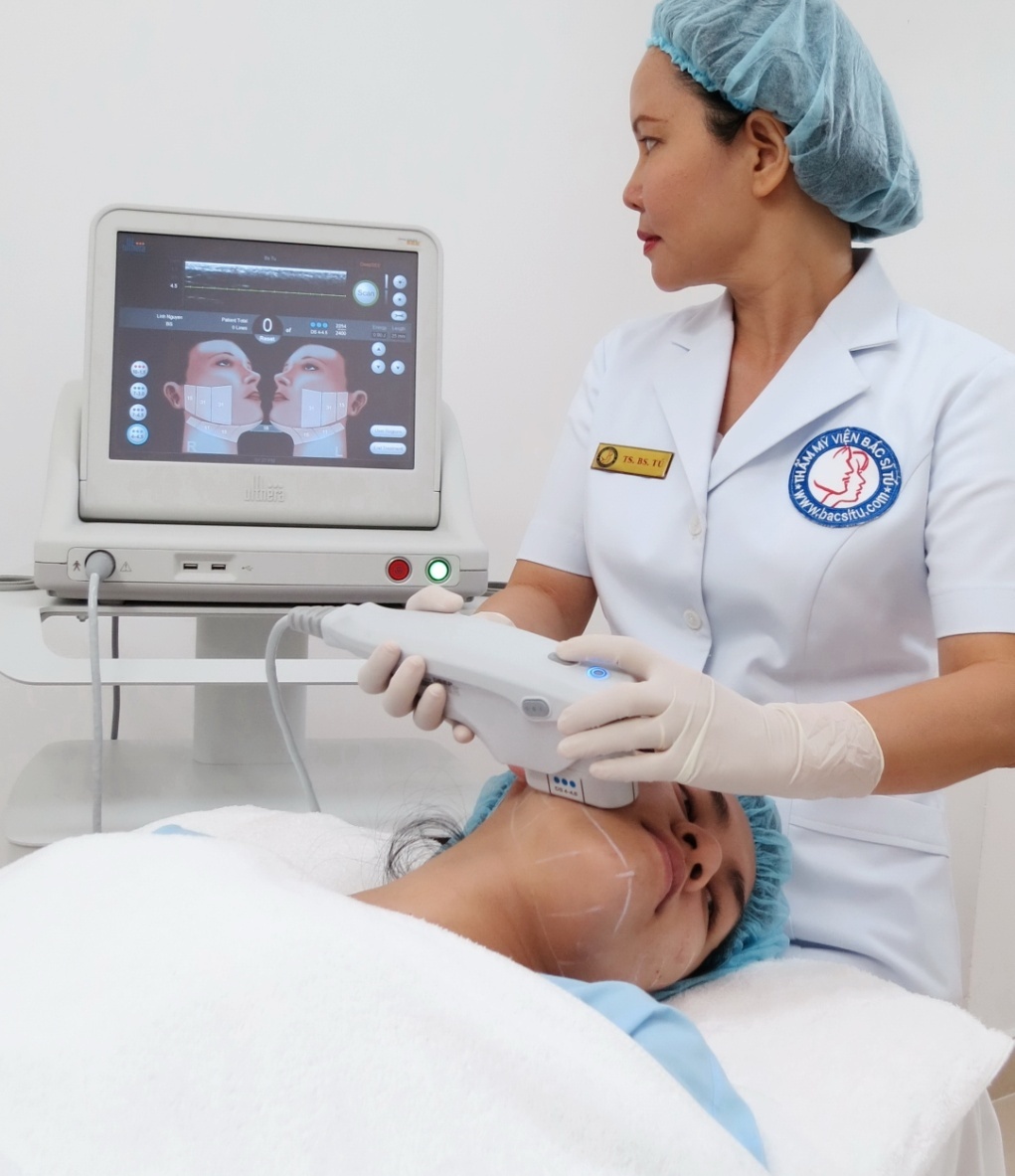 Căng da mặt không phẫu thuật bằng Ultherapy.