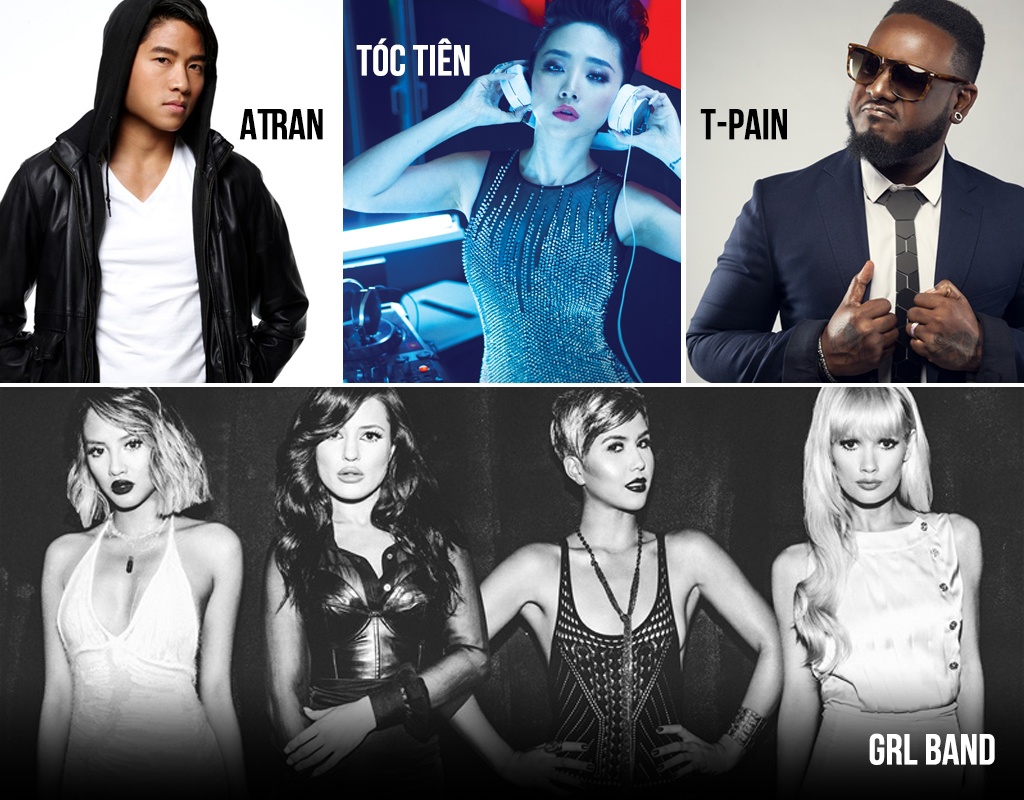 DJ Atran, Rapper T-pain, GRL band và Tóc Tiên hứa hẹn gây bùng nổ trong ngày hội sắc màu.