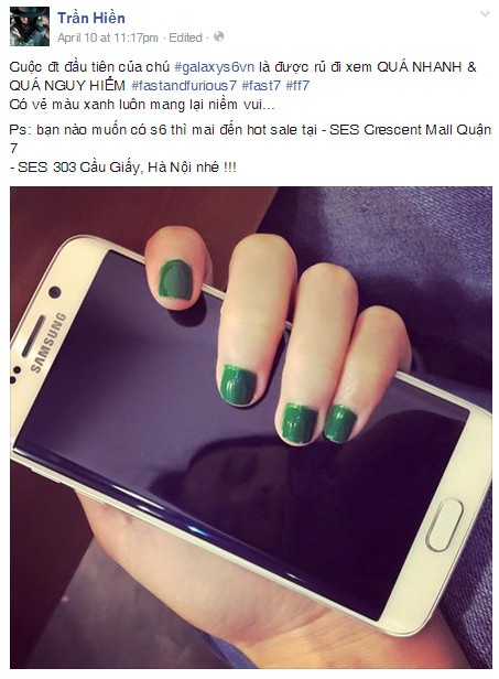 Chân dài Trần Hiền “khoe khéo” siêu phẩm và màu sơn móng tay mới.