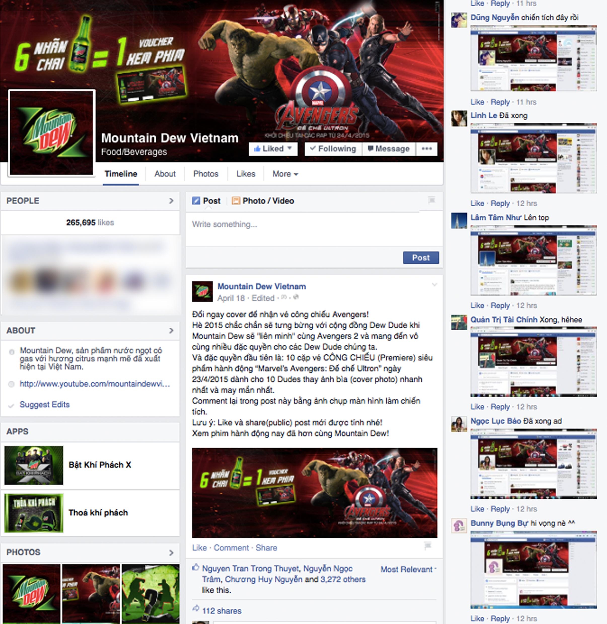Vào thời điểm hiện tại, số lượng người truy cập và tham gia vào fanpage của Mountain Dew đang tăng lên một cách chóng mặt với hàng nghìn lượt tương tác.