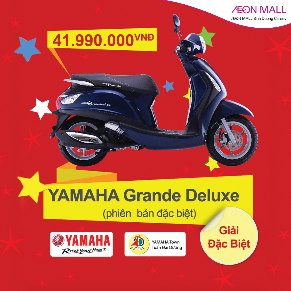 Giải đặc biệt là xe máy Yamaha Grande Deluxe dành cho khách hàng may mắn nhất.