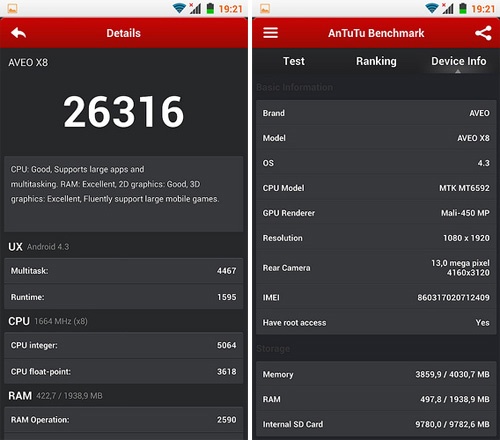 Điểm hiệu năng của máy trên phần mềm Antutu Benchmark khá cao.