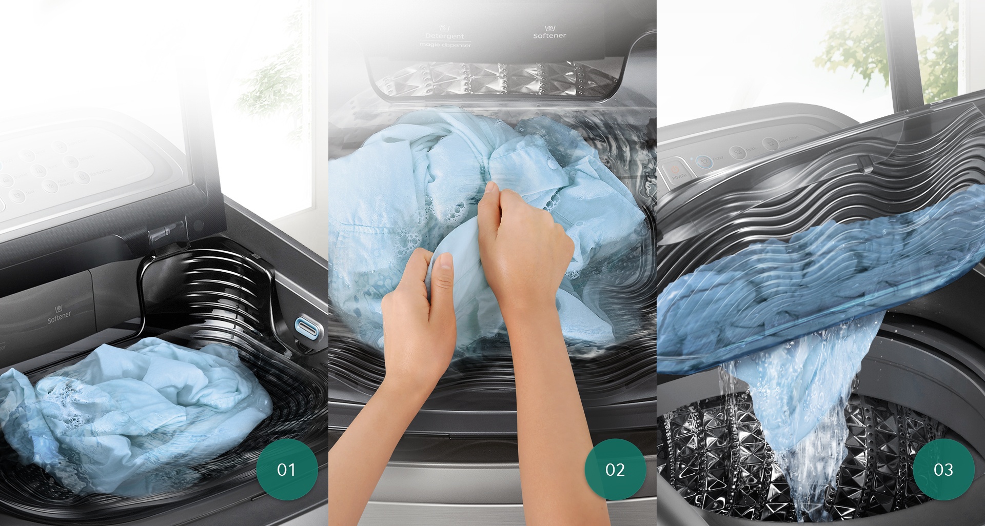 Cận cảnh khay giặt tay được tích hợp sẵn trên máy giặt Samsung Activ Dualwash.