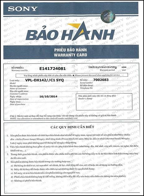 Phiếu bảo hành chính hãng.