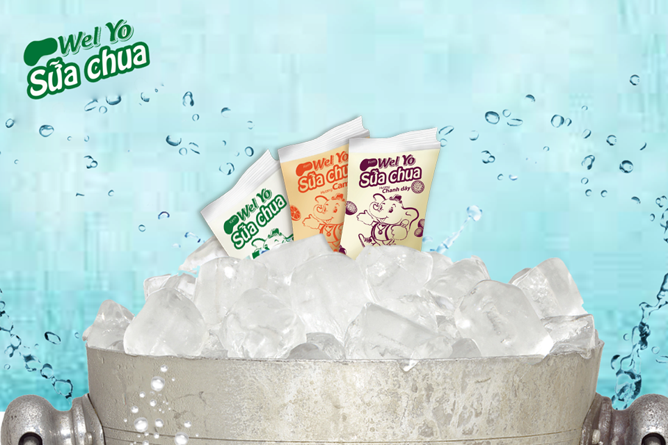 Sữa chua Wel Yo bịch đá của Kido Group đạt đủ chuẩn ATVSTP, gồm 3 hương vị: tự nhiên, cam, chanh dây.