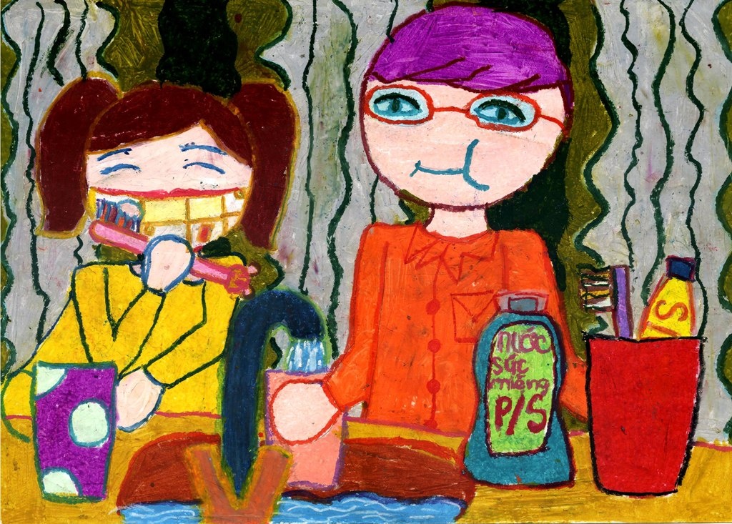 Tranh ngo nghinh cua tre em ve sau rang hinh anh