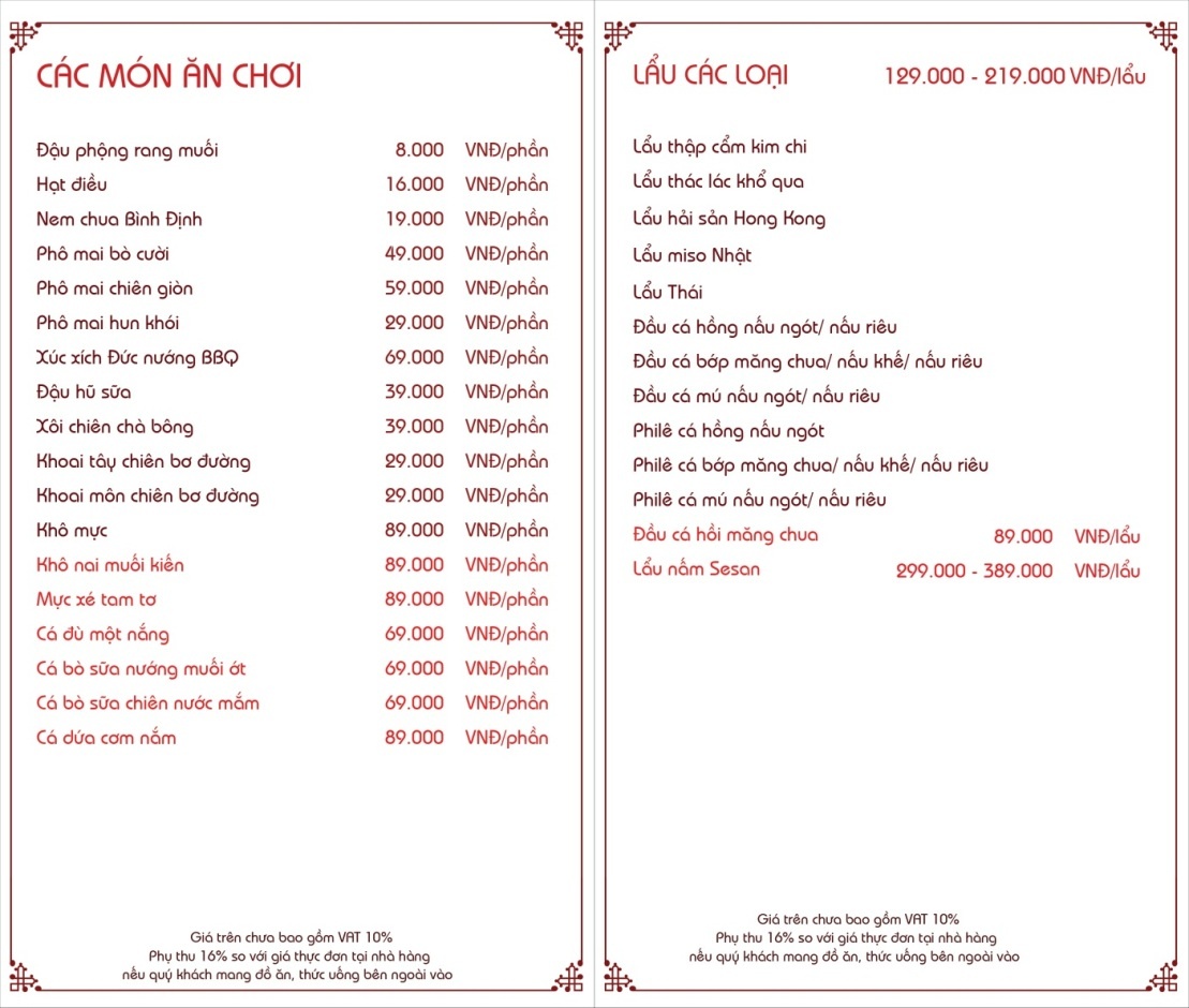 Tuy phục vụ các món hải sản quý hiếm nhưng thực đơn của nhà hàng có giá phải chăng.