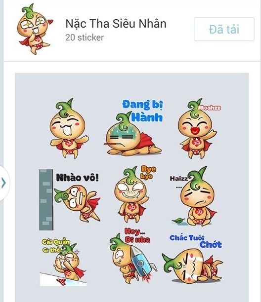 Tải miễn phí những biểu cảm độc lạ của bộ sticker Củ Hành Siêu Nhân (Nặc Tha) trên Zalo
