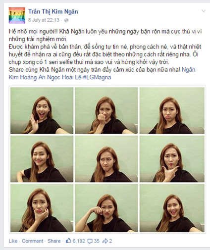   Khả Ngân cập nhật trào lưu selfie 50 sắc bằng loạt ảnh dễ thương.